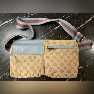 Gucci Beige and Blue Belt Bum Bag
